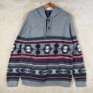 American Eagle Outfitters Men's Gray‎ Aztec Print Hooded Pullover Sweater L
